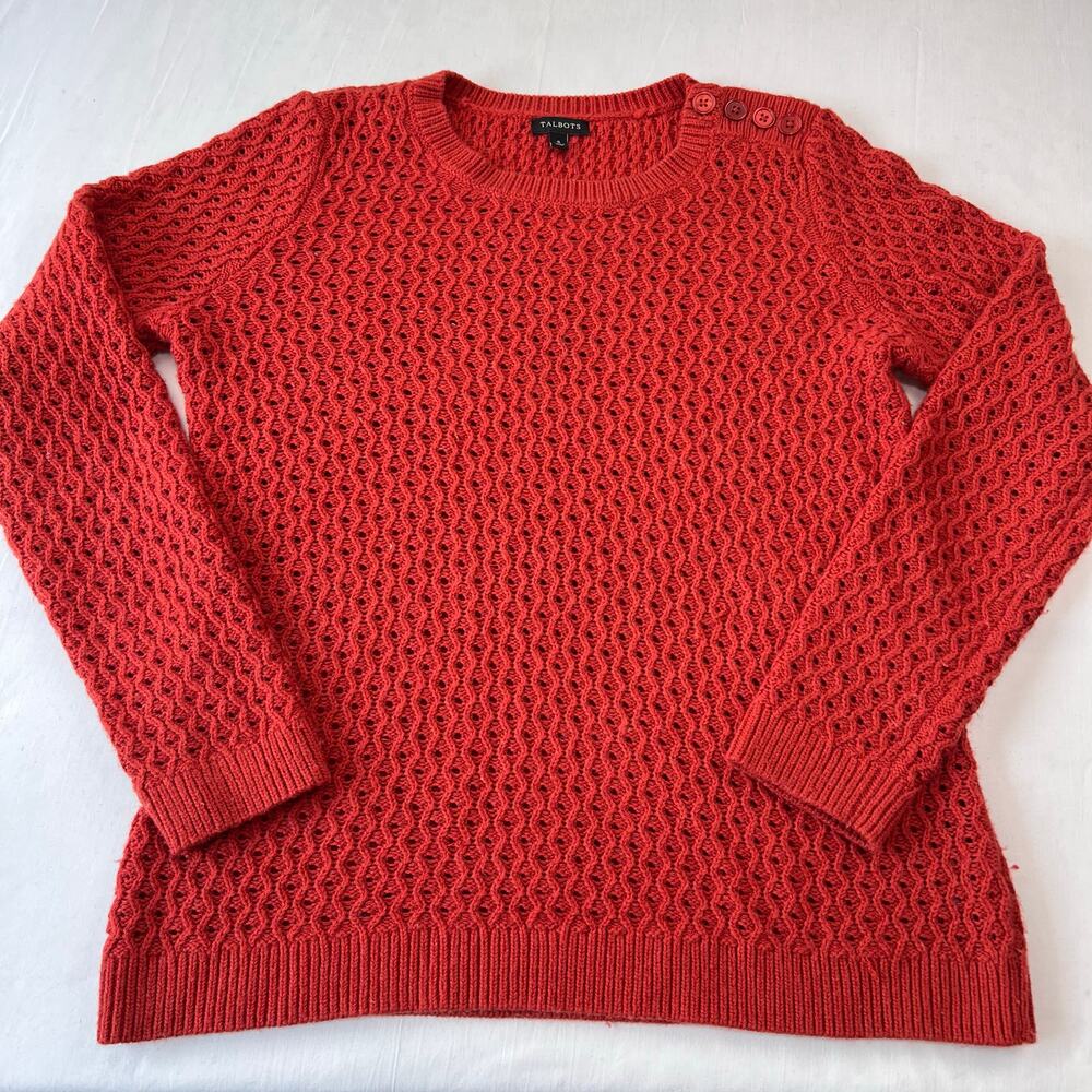 Talbots Orange Eyelet Sweater Women's size Small Wool Blend Crewneck